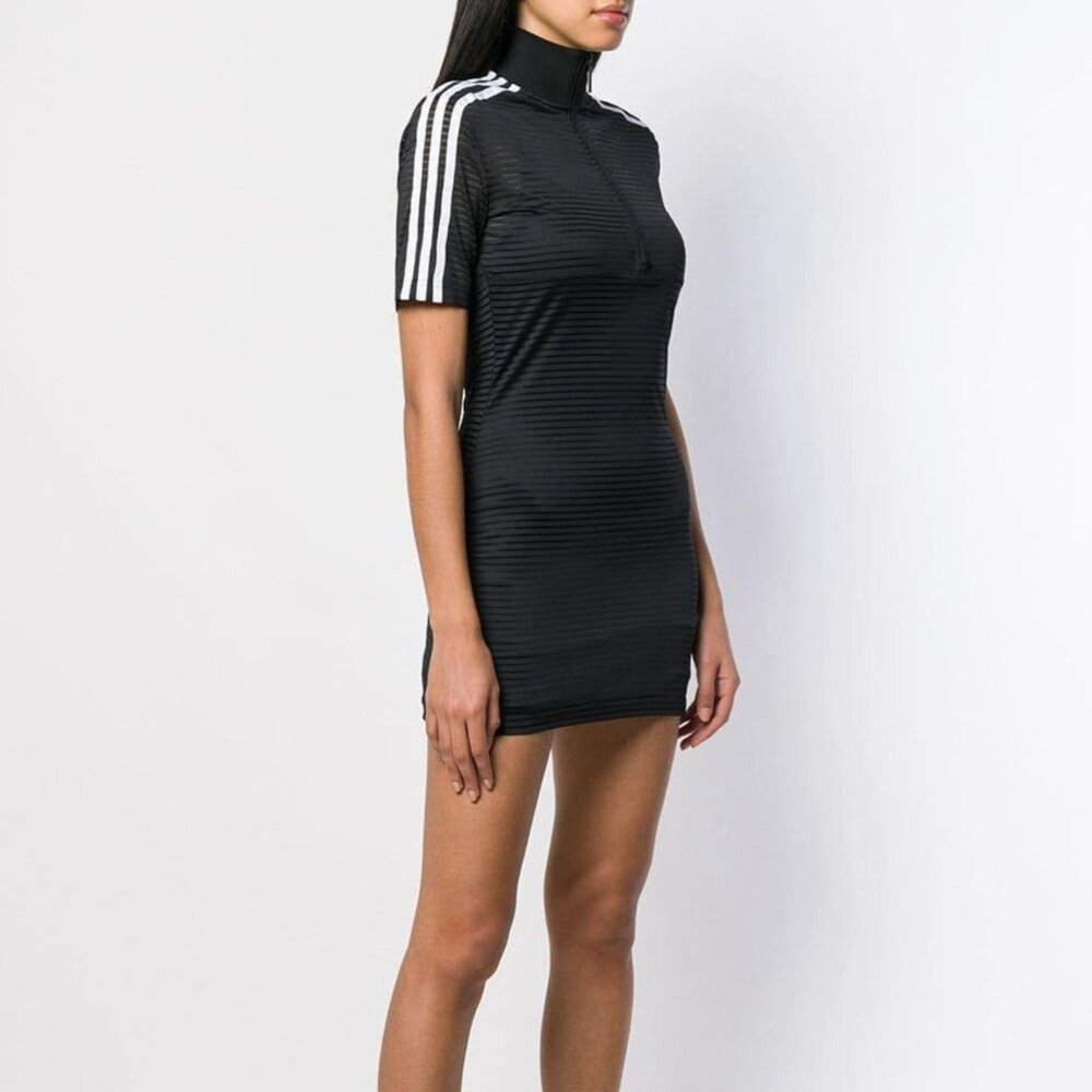 ADIDAS X FIORUCCI Women's black & white sheer stripe "FireBird" mini dress